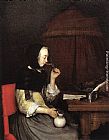 Gerard Ter Borch Famous Paintings - Woman Drinking Wine